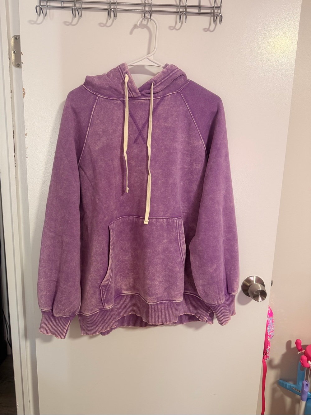 Zenana Outfitters Purple Acid Wash Pullover Hoodie Sweatshirt